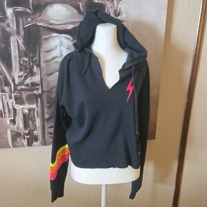 Aviator Nation Dark Gray Hoodie with Bright Stripes